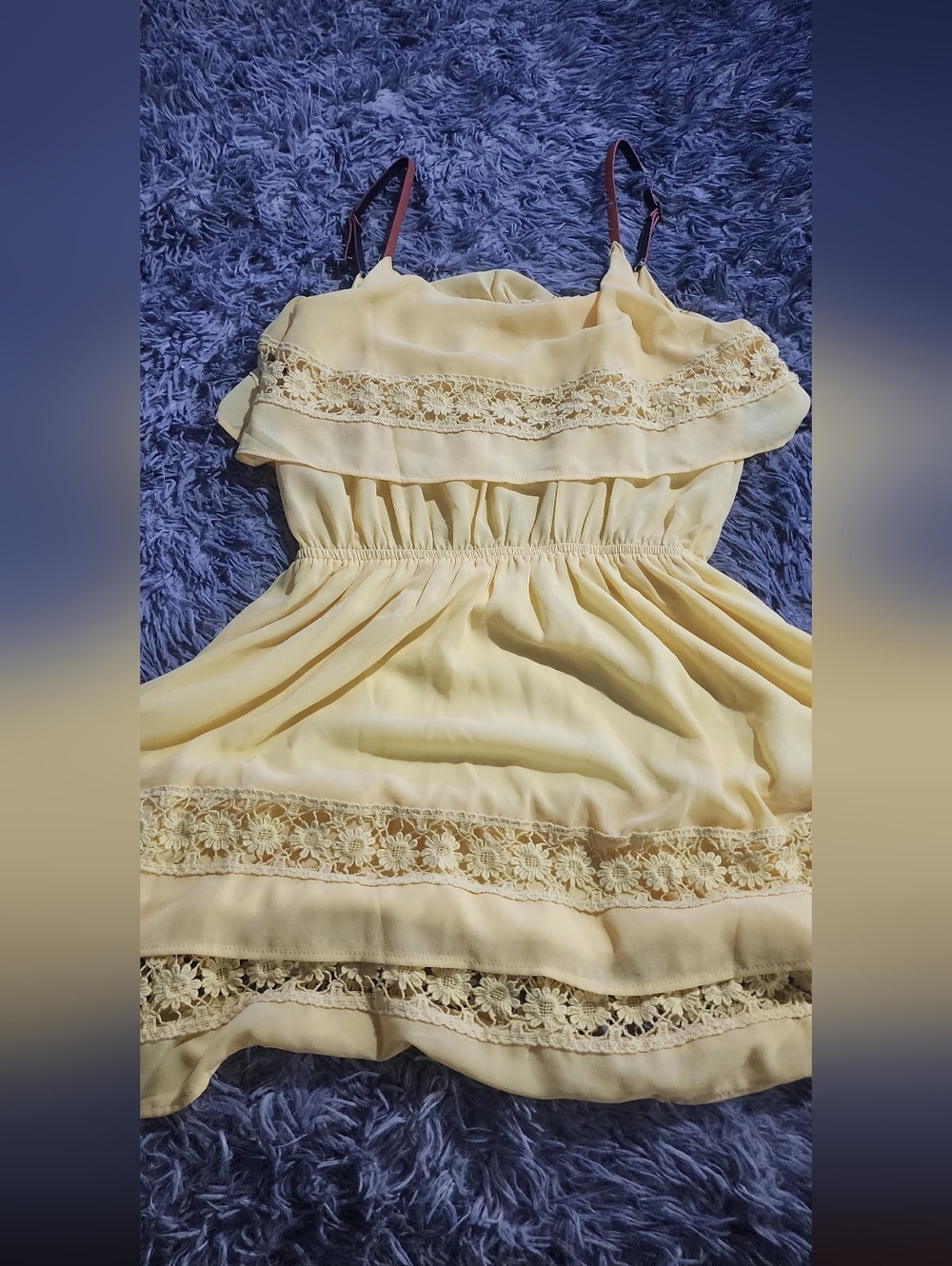 Girls Yellow Lace-Trim Sundress